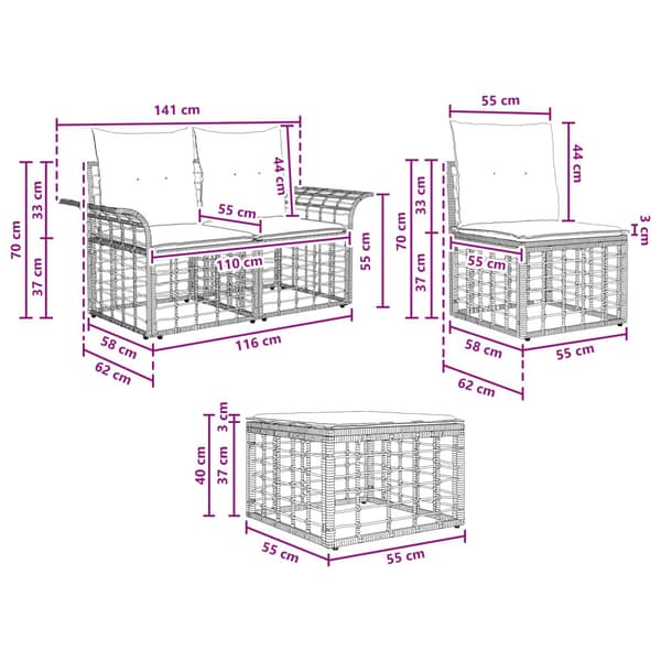 Utomhussoffset 4 pcs Naturlig och Creamvit Polyester