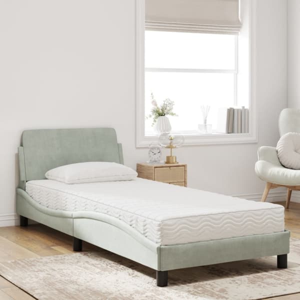 Bed with Mattress "Dover" Light Grey 80x200 cm Velvet