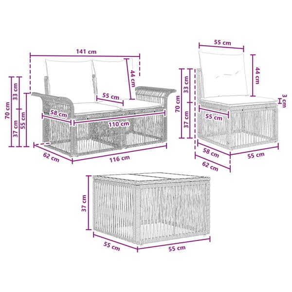 Trädgårdsoffset 8 pcs Beige konstrotting