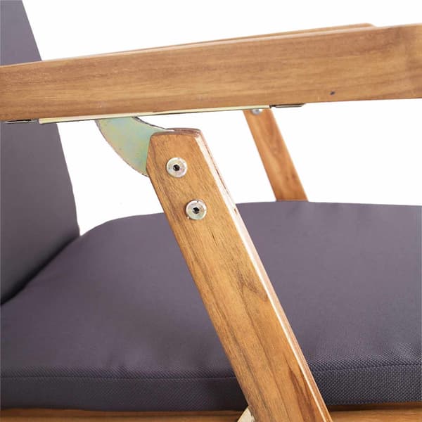 Fällbar Deck Chair med Kudde Mörkgrå Massivt teakträ