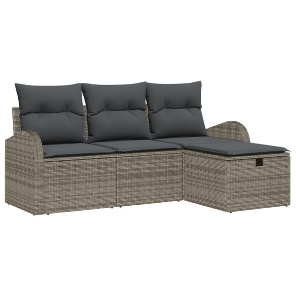 Trädgårdsoffset med kudde med lagring 4 pcs Grå Poly rattan