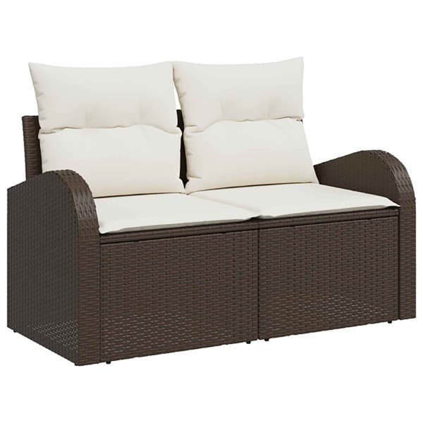 Soffset 7 st Brun och krämvit Poly Rattan och stål