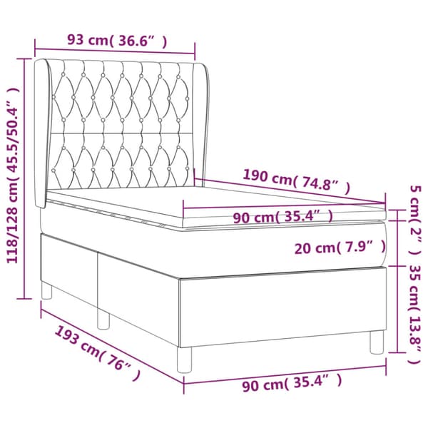 Ramsäng med madrass mörkgrå 90x190 cm sammet