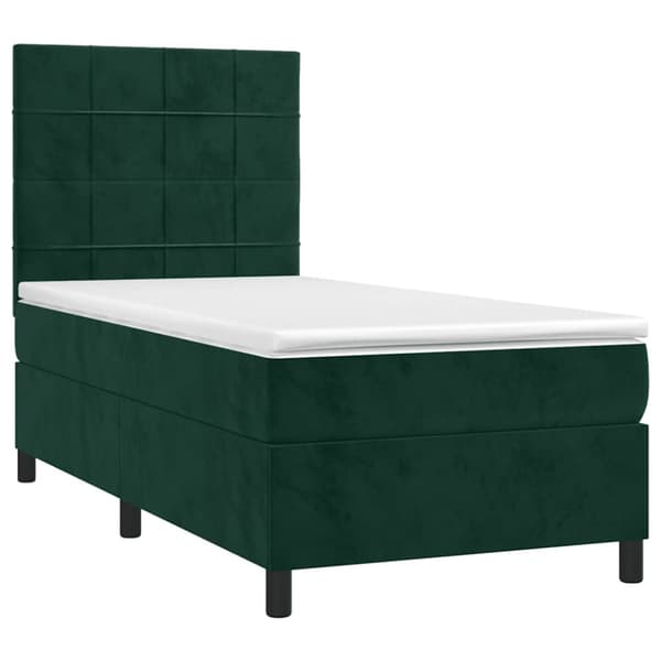 Ramsäng med madrass & LED mörkgrön 100x200 cm sammet