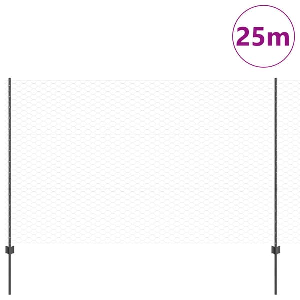 Stängsel med stolpe Grå 1,5 x 25 m Stål