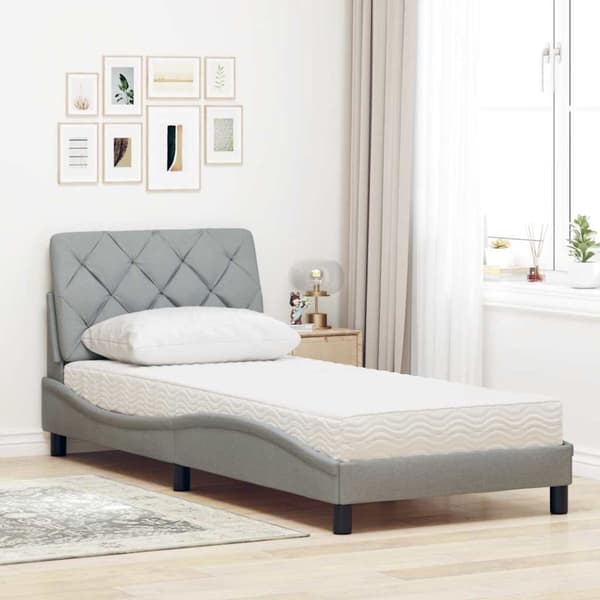 Bed with Mattress Light Grey 90x200 cm Fabric