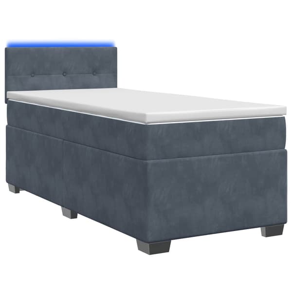 Boxspring säng med madrass och LED Mörkgrå 90 x 200 cm Sammet