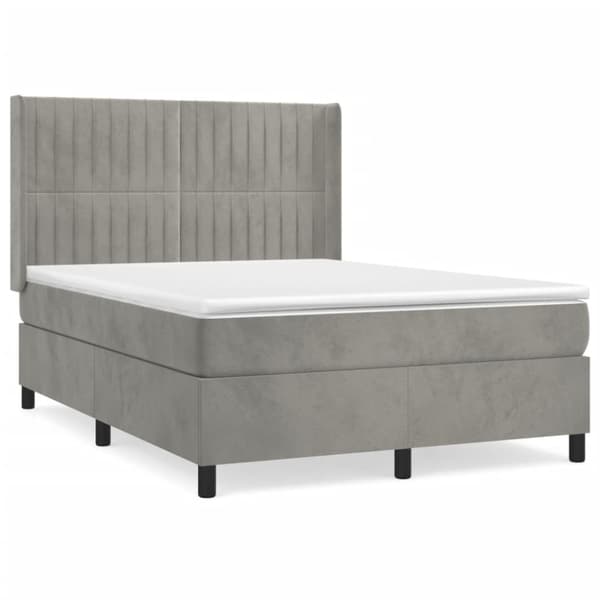 Ramsäng med madrass ljusgrå 140x200 cm sammet