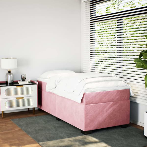 Ramsäng med madrass rosa 90x200 cm sammet