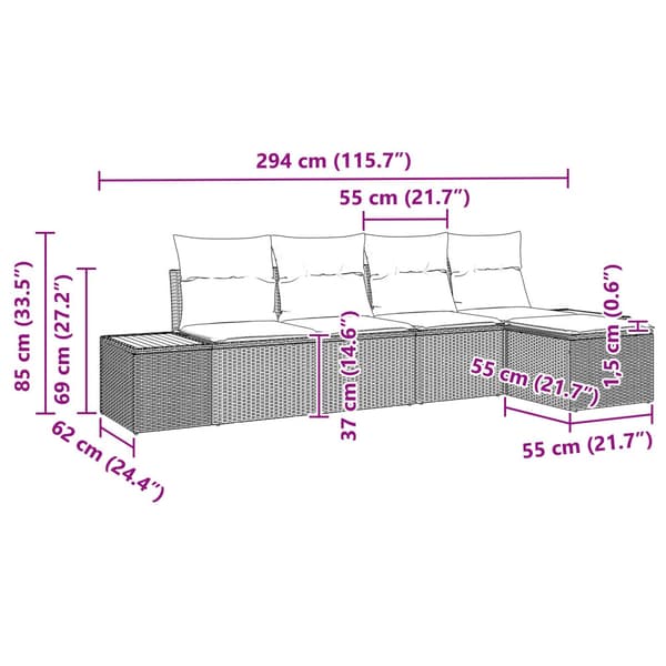 Trädgårdsoffset med kudde 5 pcs Grå Poly rattan