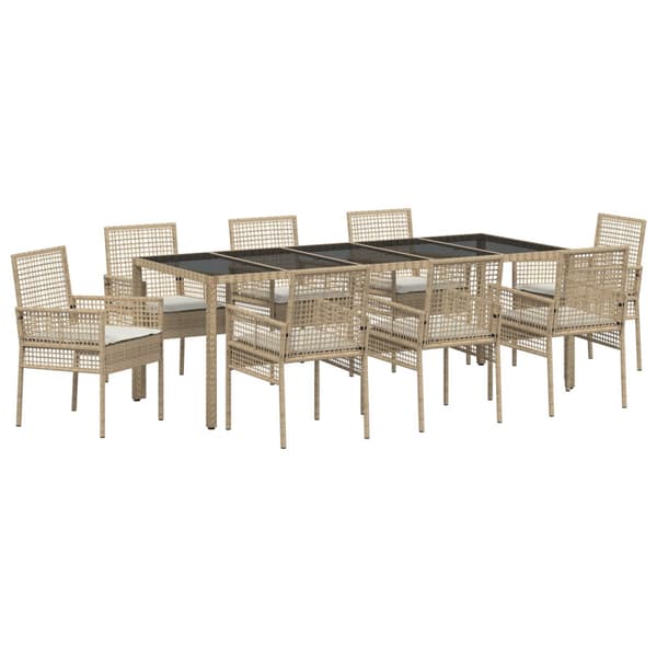 Trädgårdsmöbelset 9 pcs Beige konstrotting