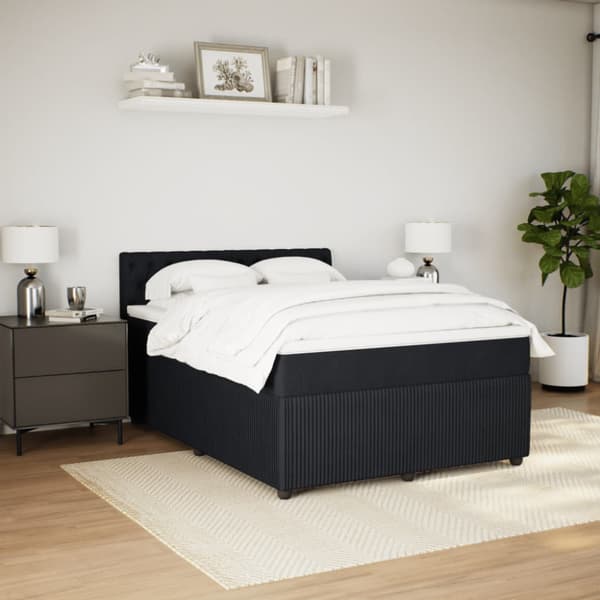 Ramsäng med madrass svart 140x190 cm sammet