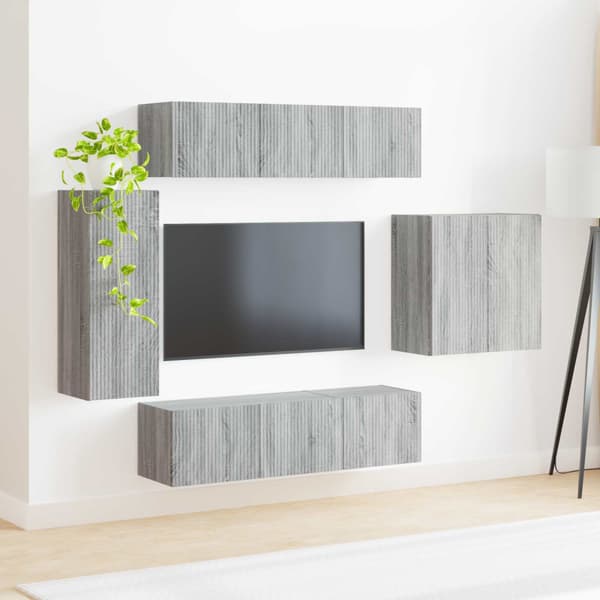 TV väggskåp set Väggmonterad 6 pcs Grå Sonoma