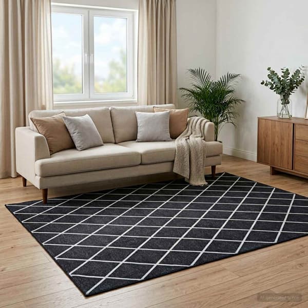 Matta ORIZ Svart diamantmönster 200 x 280 cm 100% Polyester