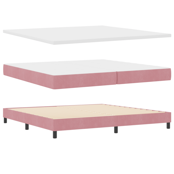 LED Box Säng med LED-ljusslingor Rosa 200 x 200 cm Sammet