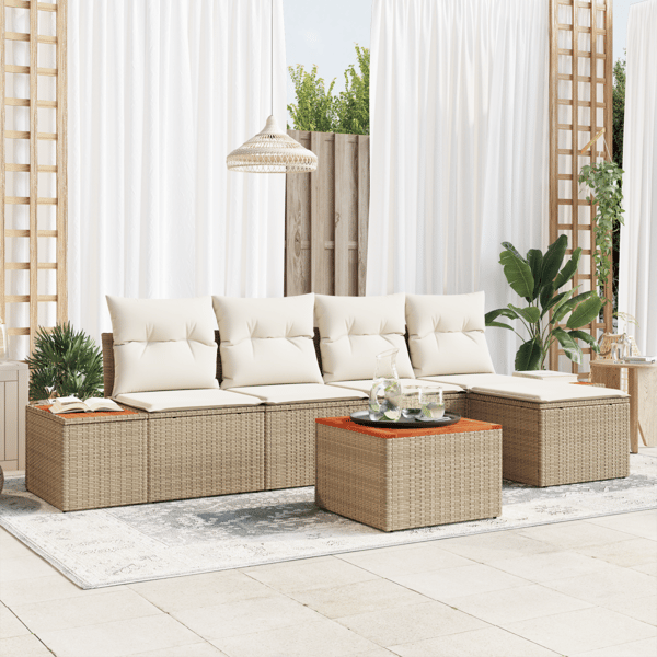 Trädgårdsoffset 6 pcs Beige och gräddfärgad Polyrattan
