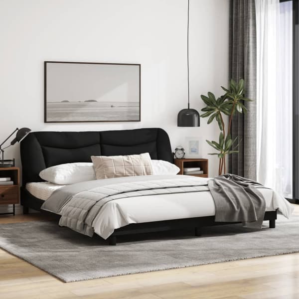Bed Frame without Mattress "Hvar" Black 180x200 cm Fabric