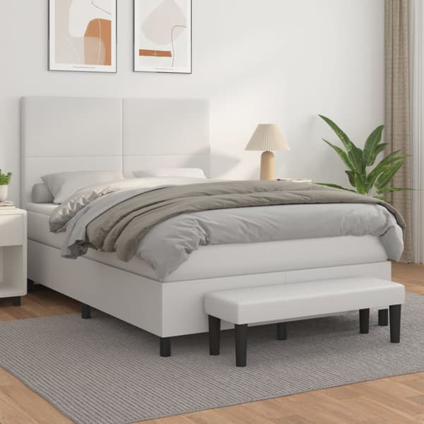 Ramsäng med madrass vit 140x190 cm konstläder