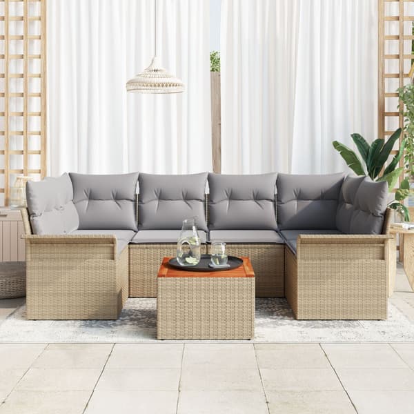 Trädgårdsoffset med kudde 7 pcs Beige konstrotting