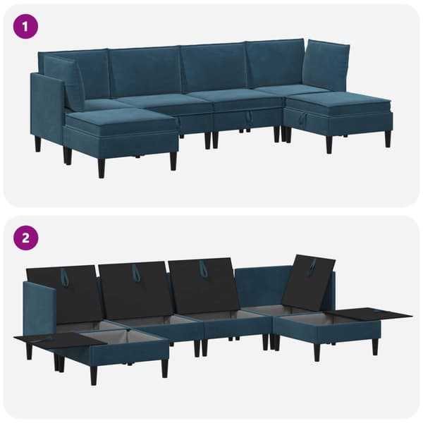 Möbelset för vardagsrummet med kudde 6 pcs Blå Sammet