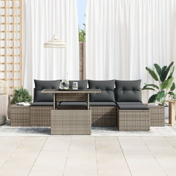 Trädgårdsoffset med lagring 6 pcs Grå Poly rattan