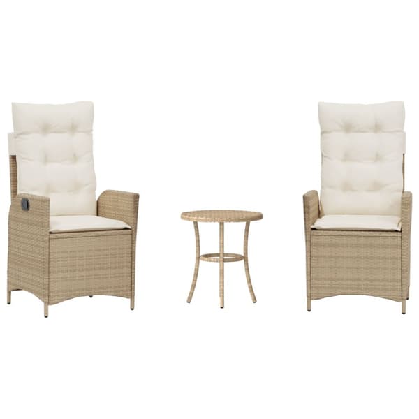Bistrogrupp med dynor 3 delar beige konstrotting