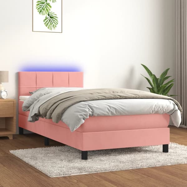 Ramsäng med madrass & LED rosa 90x190 cm sammet