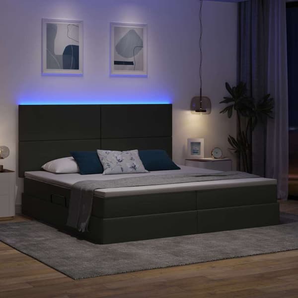 Förvaringssäng med LED med led Mörkgrå 200 x 200 cm Polyester