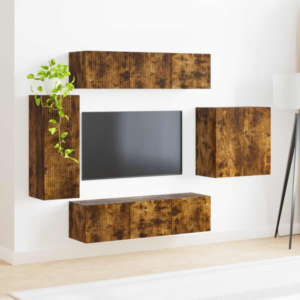 TV väggskåp set Väggmonterad 6 pcs Rökt ek
