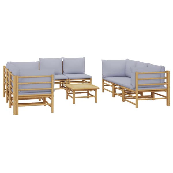 Loungegrupp 9 delar ljusgråa dynor bambu