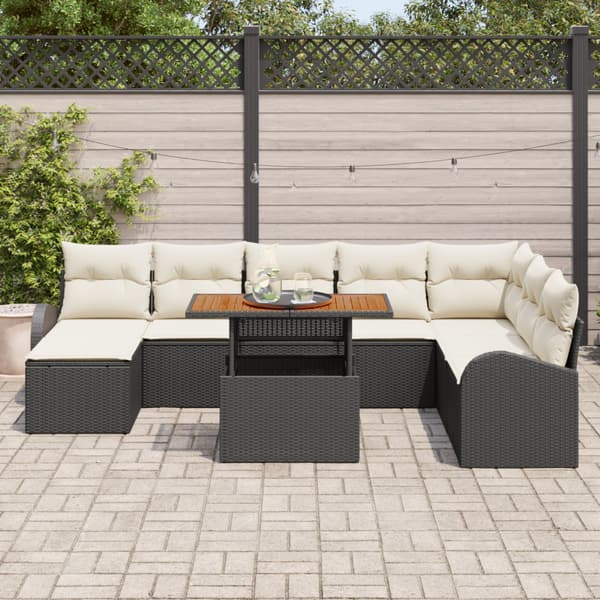 Trädgårdsoffset med lagring 9 pcs Svart Poly rattan
