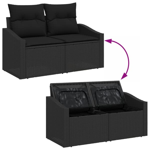 Trädgårdsoffset med kudde med lagring 8 pcs Svart