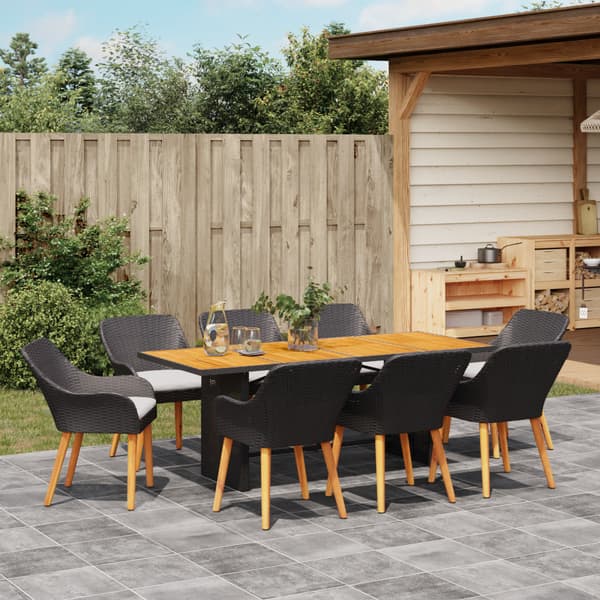 Trädgårdsmöbelset med kudde 9 pcs Svart konstrotting