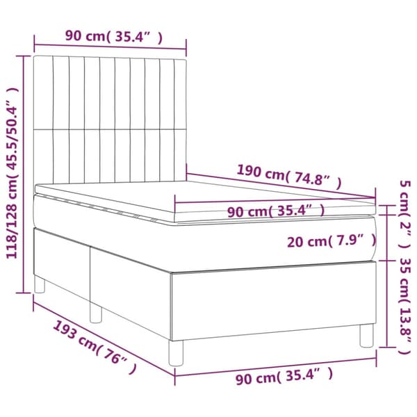 Ramsäng med madrass mörkgrå 90x190 cm sammet