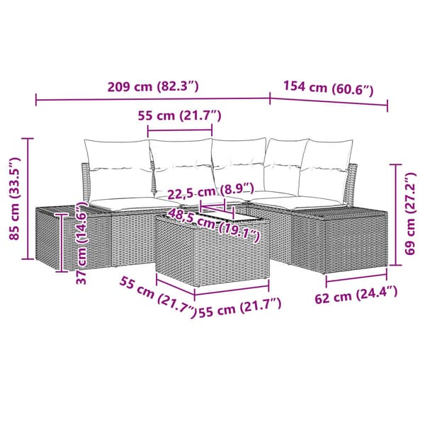 Trädgårdsoffset 5 pcs Ljusgrå konstrotting