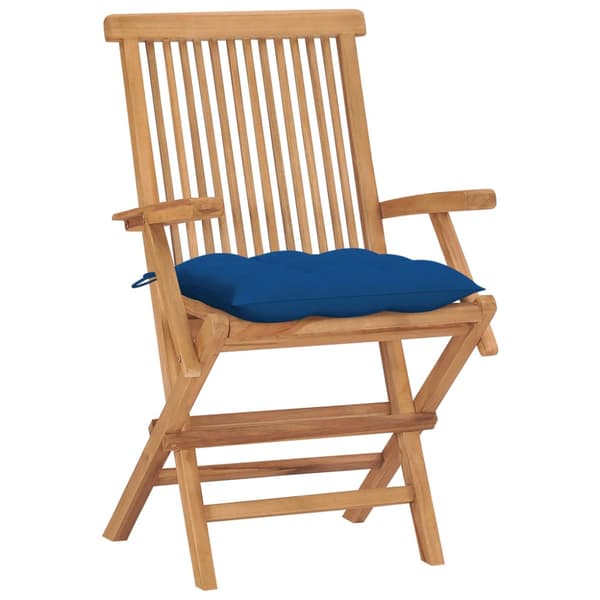 Trädgårdsstolar med blåa dynor 4 st massiv teak