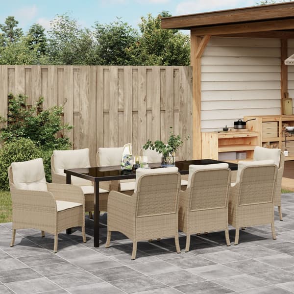 Trädgårdsmöbelset med kudde 9 pcs Beige konstrotting