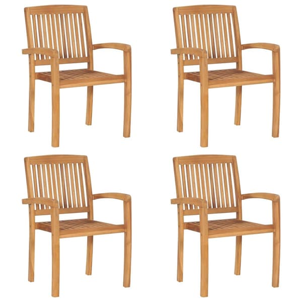Stapelbara trädgårdsstolar med dynor 4 st massiv teak