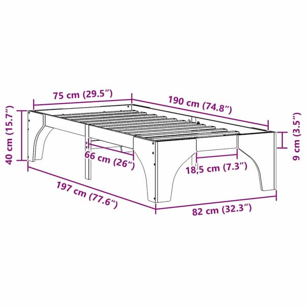 Sängram Vit 75 x 190 cm Massiv furu
