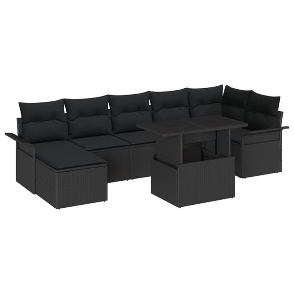Trädgårdsoffset med kudde 8 pcs Svart Poly rattan