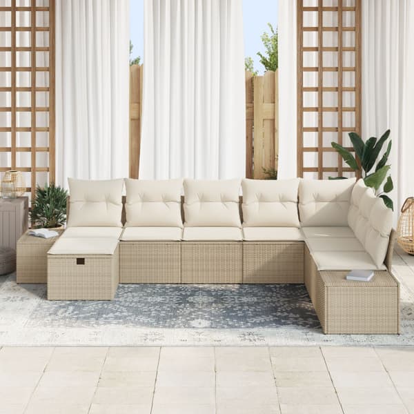 Trädgårdsoffset med kudde 8 pcs Beige konstrotting