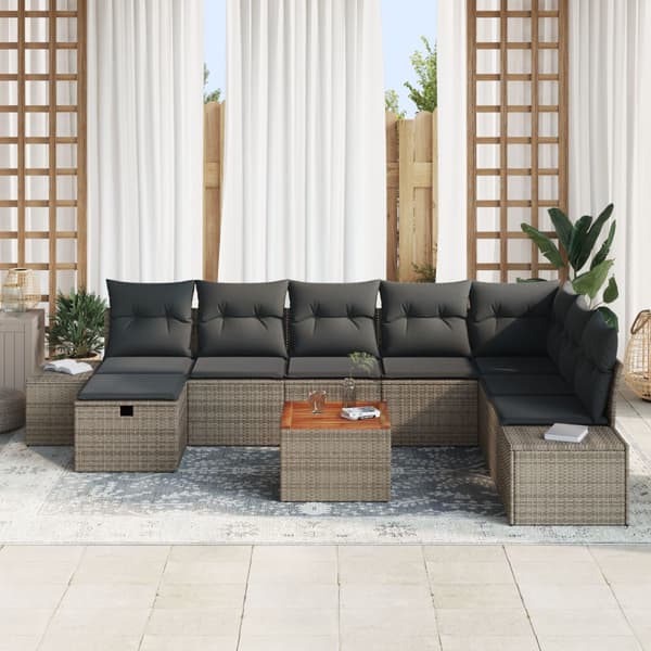 Trädgårdsoffset med kudde med lagring 9 pcs Grå Poly rattan