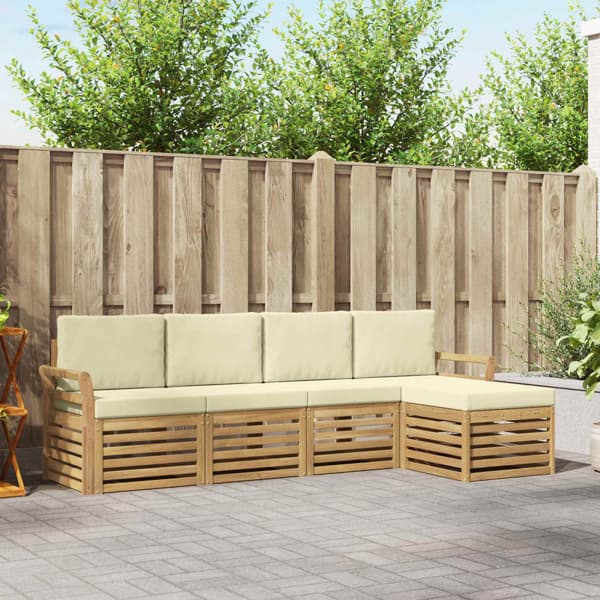 Utomhussoffset 5 pcs Vit och grädde 253 x 122,5 x 73 cm