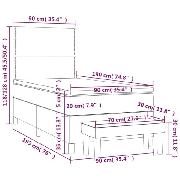 Ramsäng med madrass mörkgrå 90x190 cm sammet