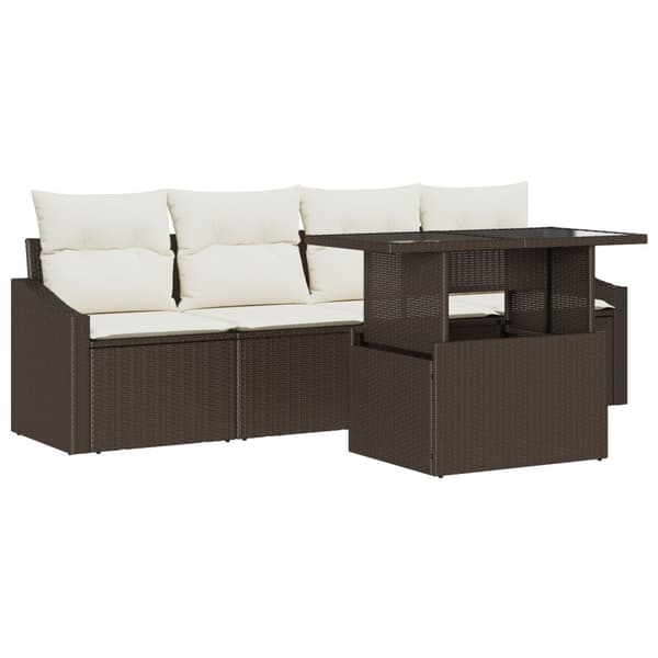 Trädgårdsoffset med lagring 5 pcs Brun Poly rattan