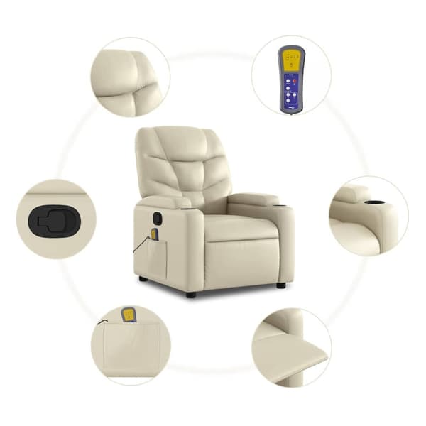Massagefåtölj krämfärgad konstläder