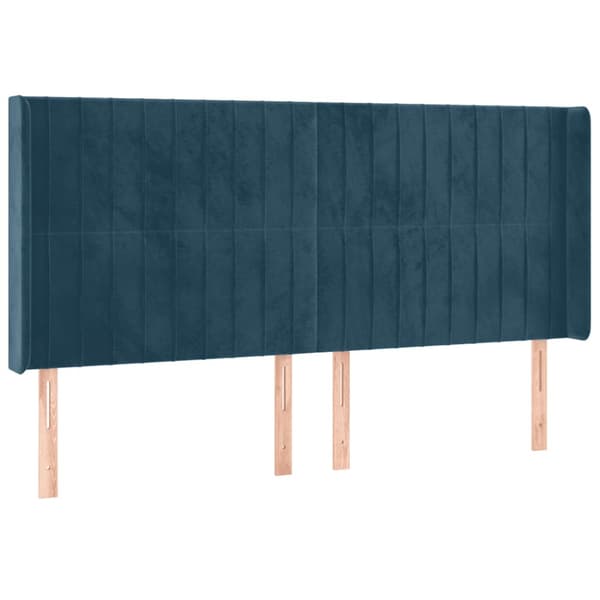 Ramsäng med madrass & LED mörkblå 160x200 cm sammet