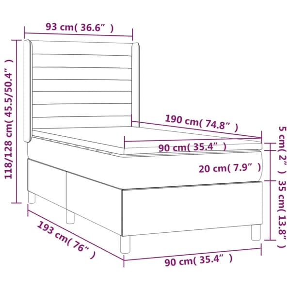 Ramsäng med madrass & LED mörkgrå 90x190 cm sammet