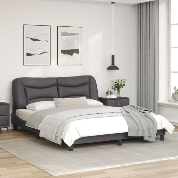 Bed Frame with LED without Mattress "Hvar" Grey 160x200 cm