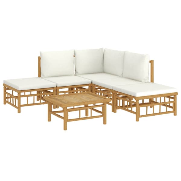 Loungegrupp 6 delar gräddvita dynor bambu